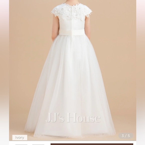 Ball-Gown/Princess Scoop Floor-Length Ivory Satin/Tulle Flower Girl Dress - Picture 7 of 7